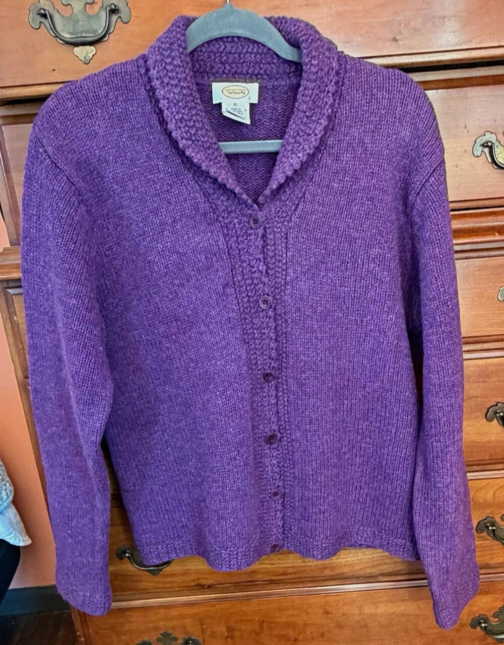 Talbots Vintage Wool Cardigan Purple XL Button Front Officecore Preppy Cozycore
